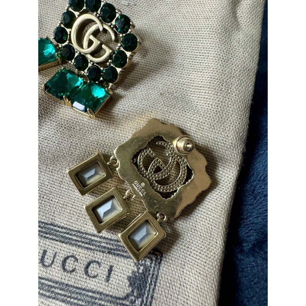 Vintage Gucci Emerald and Gold Drop Earrings with Double G Motif - Picture 7 of 14
